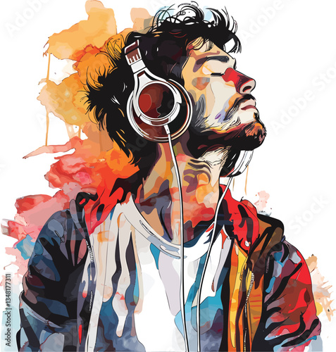 young man listening to music