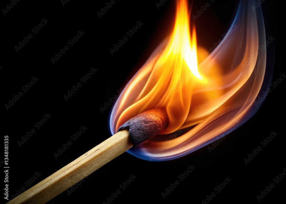 Burning Matchstick, Fire, Black Background, High Depth of Field, AI Generated Image Burning Matchstick, Fire, Black Background, High Depth of Field, AI Generated Image