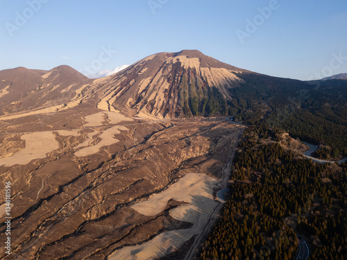 Aerial view of Aso Kuju National Park in Kumamoto Prefecture, Kyushu, Japan