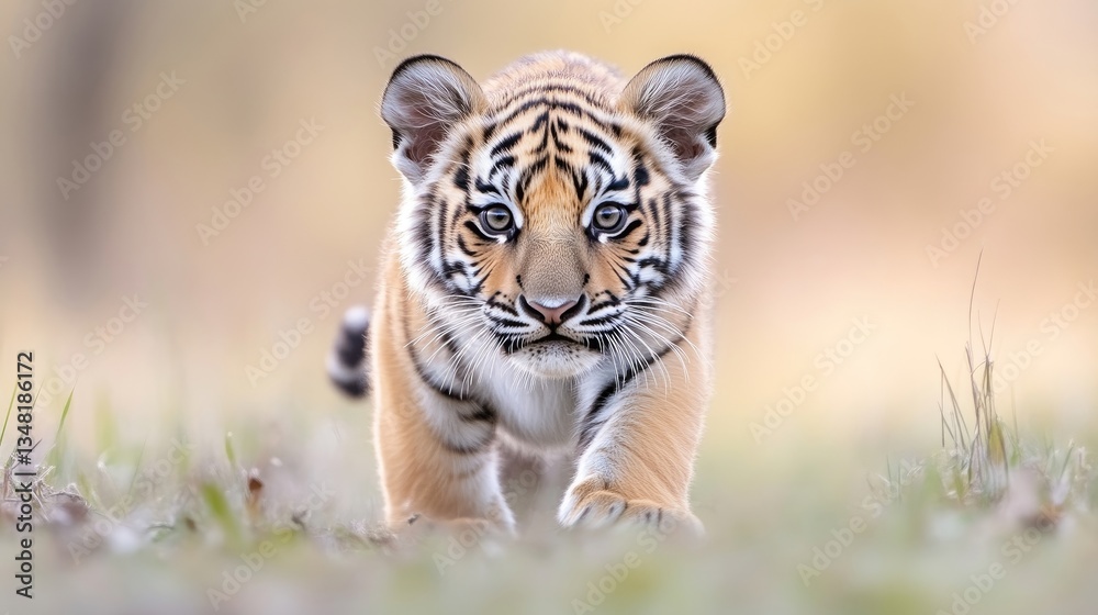 Fototapeta Adorable tiger cub, focused gaze