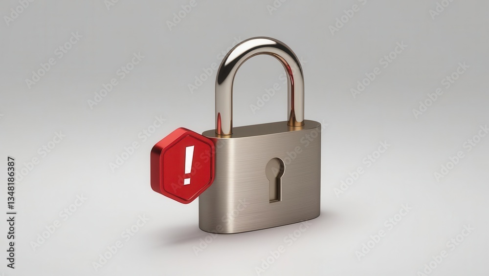 Secure padlock with warning symbol indicating caution. Secure padlock with warning symbol indicating caution.
