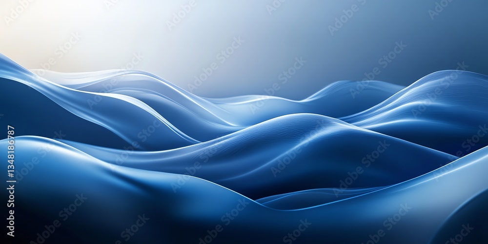 Fototapeta premium Abstract Blue Wavy Surface Background with Smooth Texture and Light
