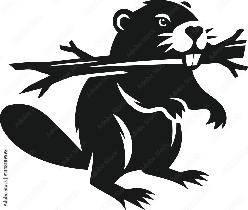 Obraz premium Beaver balancing a branch between its teeth vector