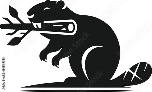Beaver balancing a branch between its teeth vector
