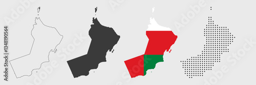 Oman map in outline, grey, flag color, dotted style