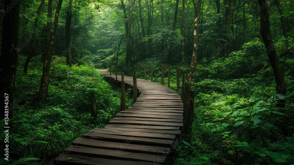 Fototapeta premium Serene Woodland Path: A Journey Through Lush Greenery