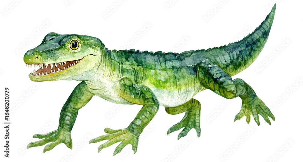Obraz premium Cute Cartoon Crocodile Watercolor Illustration
