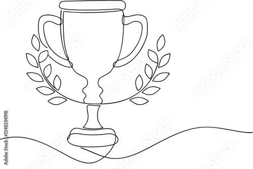 Single Line Drawing of Champion Trophy with Laurel Wreath