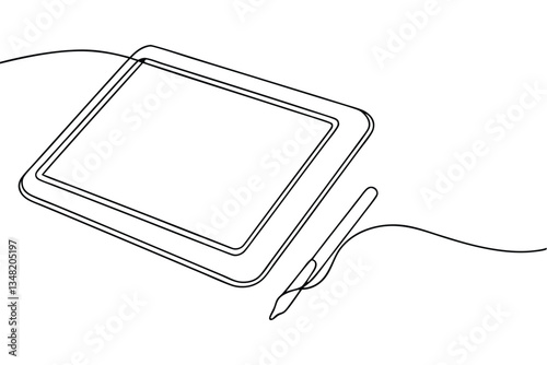 Single Line Drawing of Tablet and Stylus for Digital Art