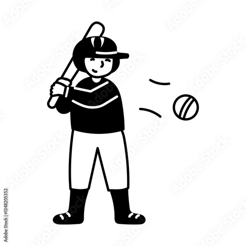 Doodle character illustration of a baseball playing hitting ball 
