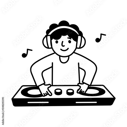Doodle character illustration of a dj playing music 

