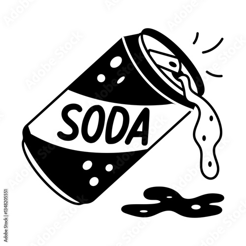 A hand drawn illustration of a spilling soda can 

