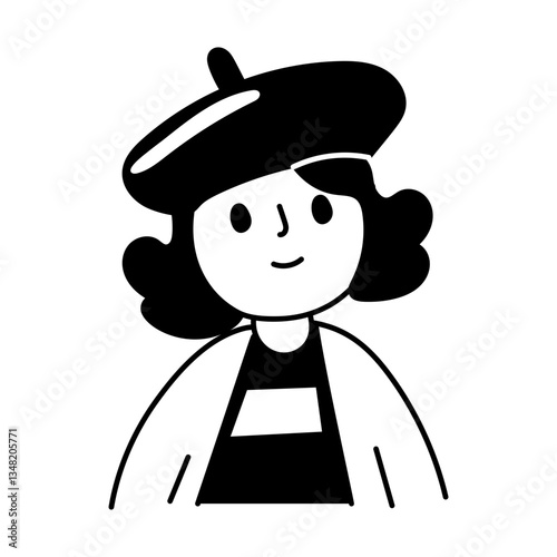 Doodle illustration of female artist wearing beret cap 
