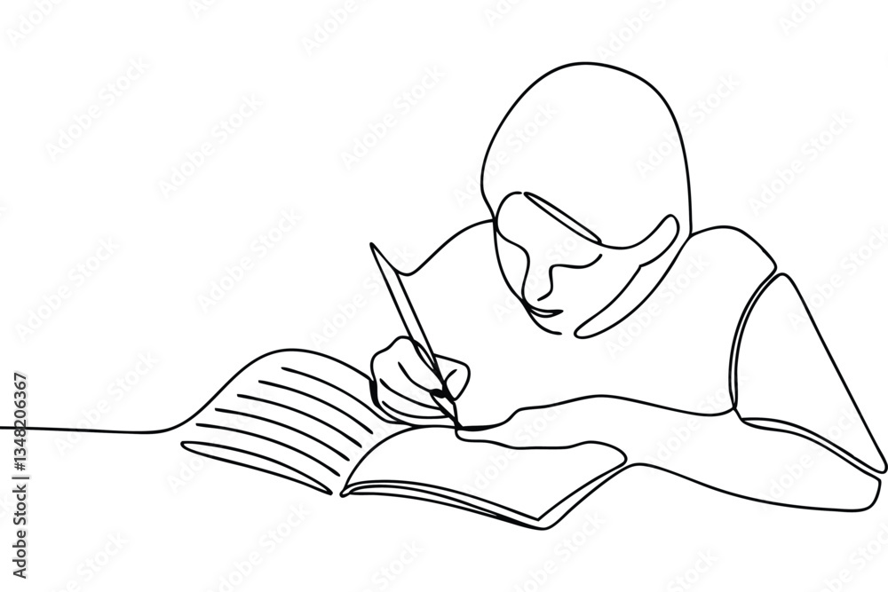 Focused Student Writing in OneLine Art Notebook Study Focused Student Writing in OneLine Art Notebook Study