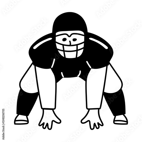 Rugby sportsman standing in defence pose, doodle style illustration

