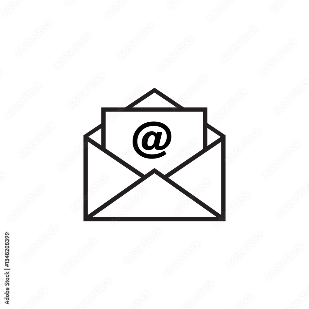 Outline email icon on isolated background. Open envelope pictogram, Symbols of email flat vector illustration Outline email icon on isolated background. Open envelope pictogram, Symbols of email flat vector illustration