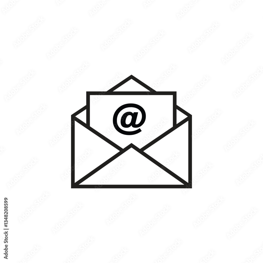 Outline email icon on isolated background. Open envelope pictogram, Symbols of email flat vector illustration