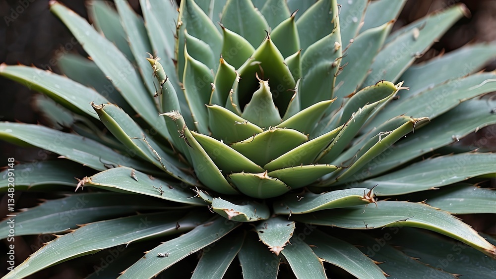 Obraz premium Close-up view of a green agave plant's leaves,