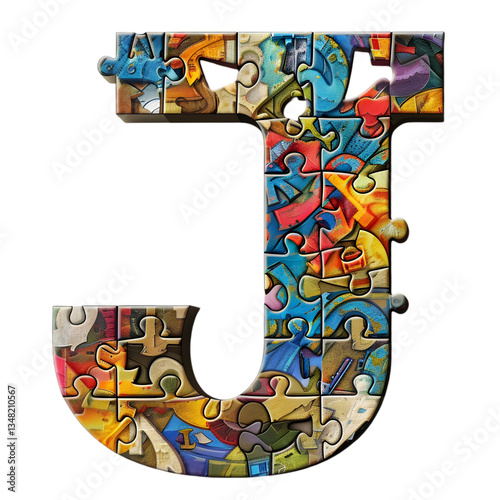 Letters J, Alphabet Made jigsaw pieces that could fit together. isolated on a transparent background