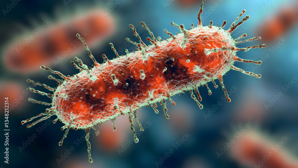 Fototapeta premium Microscopic View of Vibrant Red Tuberculosis Bacillus Bacteria with Intricate Structures