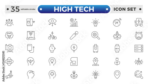 High tech outline icons set. Innovation Related Vector Line Icons. Editable stroke outline icon. 
