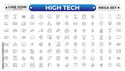 High tech outline icons set. Innovation Related Vector Line Icons. Editable stroke outline icon. 
