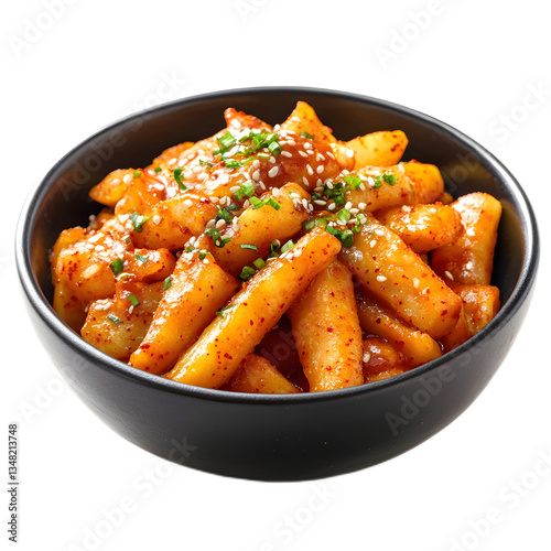 Spicy Rice Cakes long title Spicy Korean rice cakes or Tteokbokki in a savory slightly sweet and fiery sauce with vegetables garnished with sesame