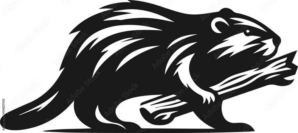 Obraz premium Beaver pushing a branch into place vector