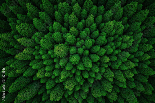 aerial view of a forest filled with lots of green trees