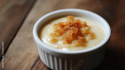 Chinese milk custard topped caramelized sugar served in a ramekin for a creamy dessert