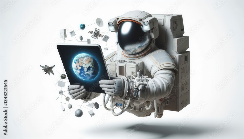 Astronaut exploring virtual earth space digital art sci-fi imaginative view technology concept Astronaut exploring virtual earth space digital art sci-fi imaginative view technology concept