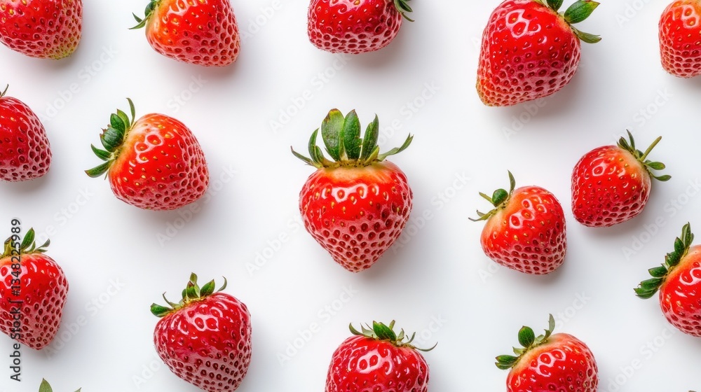 Vibrant Red Strawberries Pattern on White Background Vibrant Red Strawberries Pattern on White Background