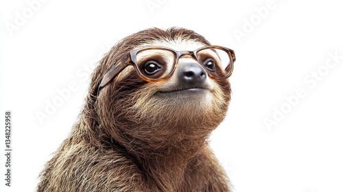 Funny sloth wearing glasses studio animal portrait white background close-up humor and quirkiness