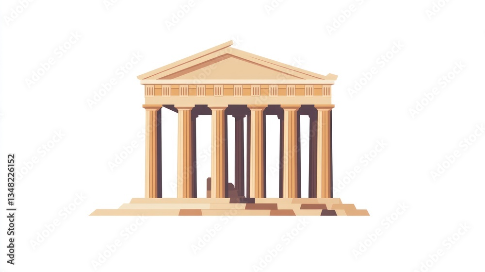 Fototapeta premium Ancient Greek Temple Illustration, Flat Design