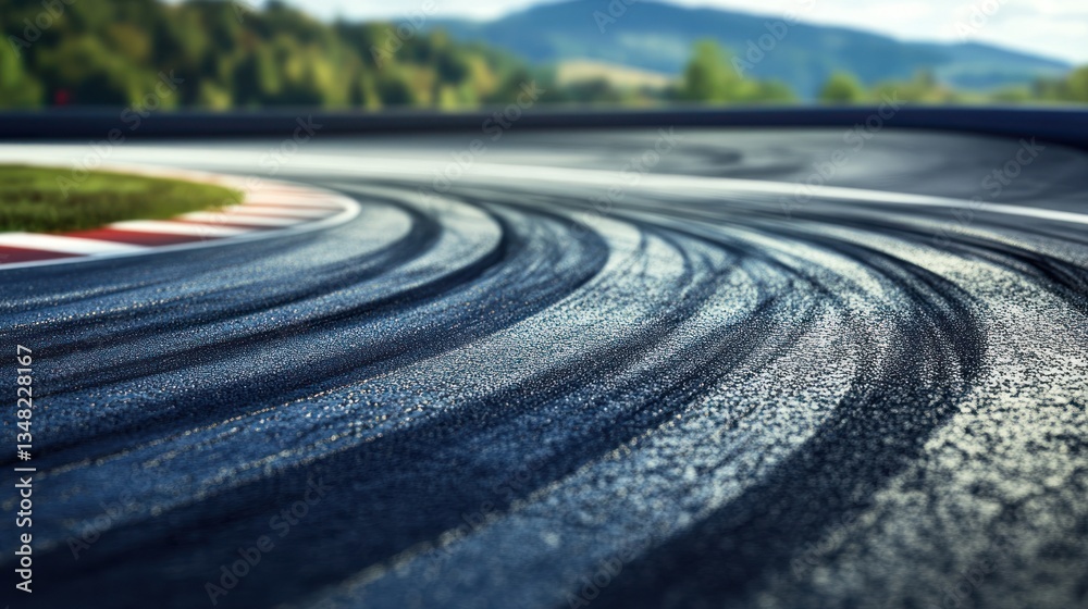 Fototapeta premium Race Track Asphalt Curves: A Close-Up View of Tire Marks on a Race Track