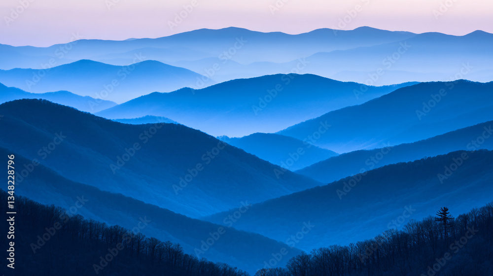 A serene landscape featuring layers of blue mountains fading into the distance, creating a tranquil and atmospheric view. A serene landscape featuring layers of blue mountains fading into the distance, creating a tranquil and atmospheric view.