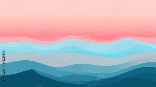 A serene abstract landscape featuring soft waves in shades of pink, blue, and teal, creating a calming visual effect.