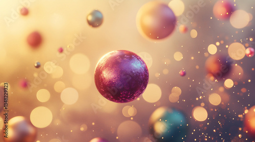 A vibrant assortment of floating spheres with a bokeh background, creating a dreamy and abstract atmosphere.