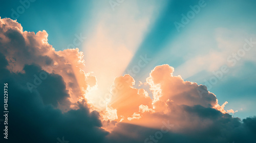 A breathtaking view of clouds illuminated by sunlight, showcasing vibrant rays and a serene atmosphere.
