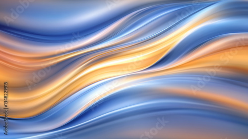 A flowing abstract image featuring soft waves of blue and orange hues, creating a serene and dynamic visual effect.