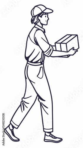 Delivery Person Carries Parcel Along City Street During Daytime, Showcasing Dedication to Service in a Line Drawing Style Generative AI