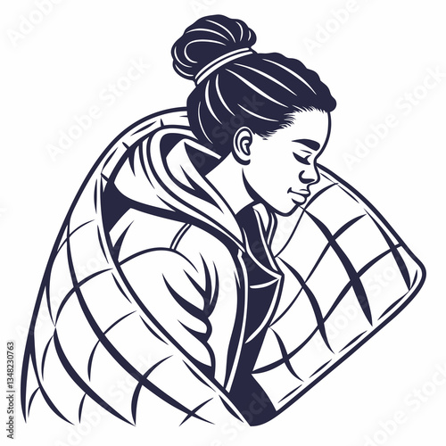 Silhouette Icon of a Person Enjoying Comfort While Wrapped in a Folded Weighted Blanket for Relaxation and Coziness Generative AI