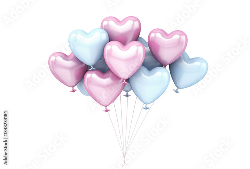 heart shaped balloons heart-shaped balloons in soft pastel shades, floating gently on a transparent background.