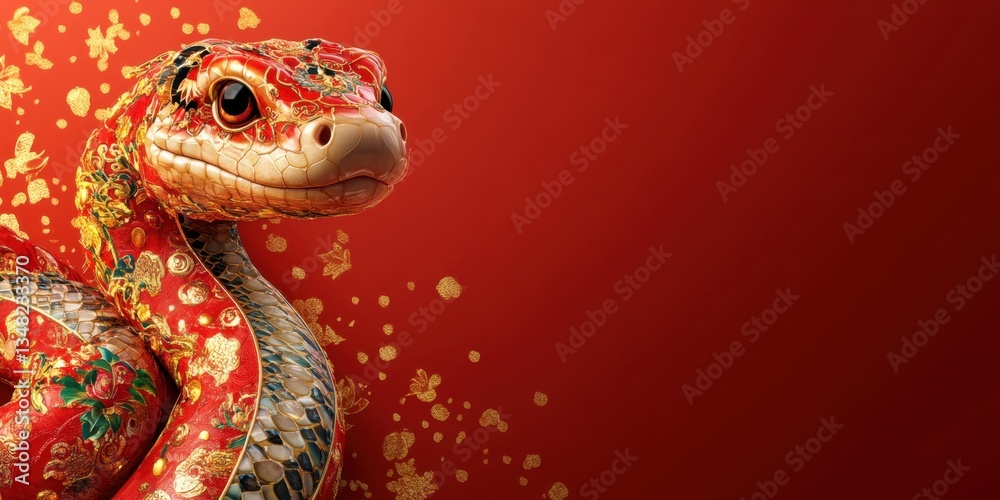 Fototapeta premium A Stunning Display of Artistry Featuring a Colorful Snake Decorated with Intricate Patterns