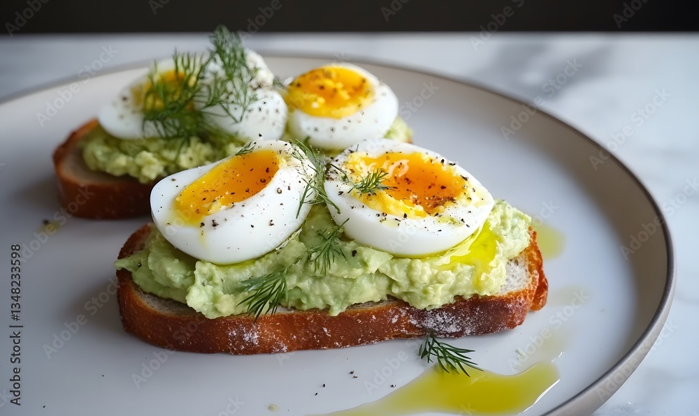 A beautiful plate of Avocado and Egg Toast, Generative AI A beautiful plate of Avocado and Egg Toast, Generative AI