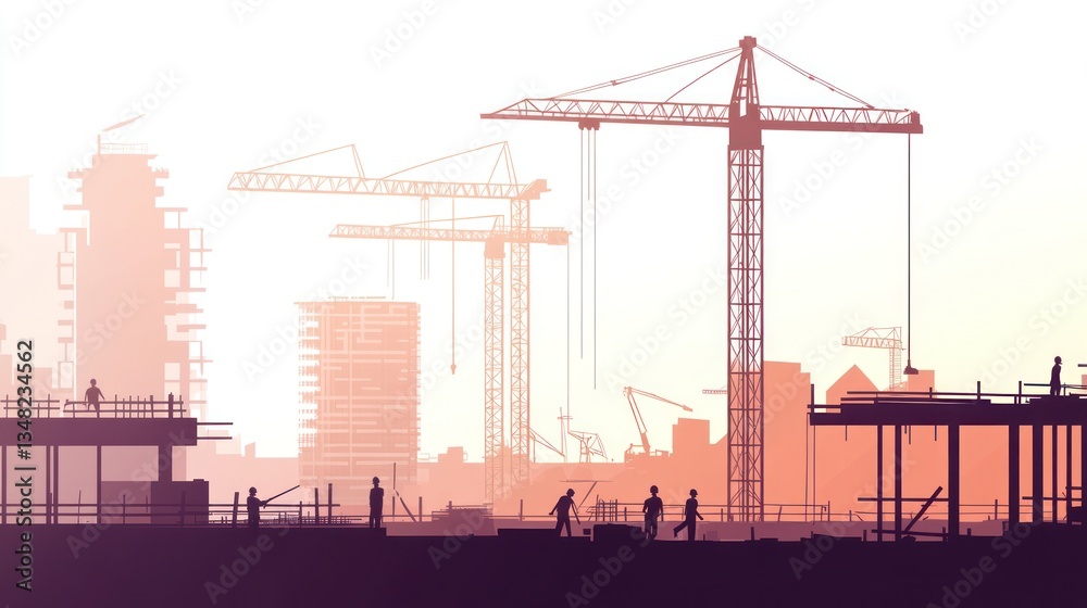 City Construction Site Silhouette at Dawn City Construction Site Silhouette at Dawn