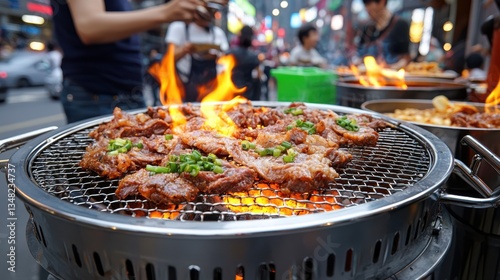 Vibrant Outdoor Barbecue Grill Loaded with Fresh Meat and Vegetables