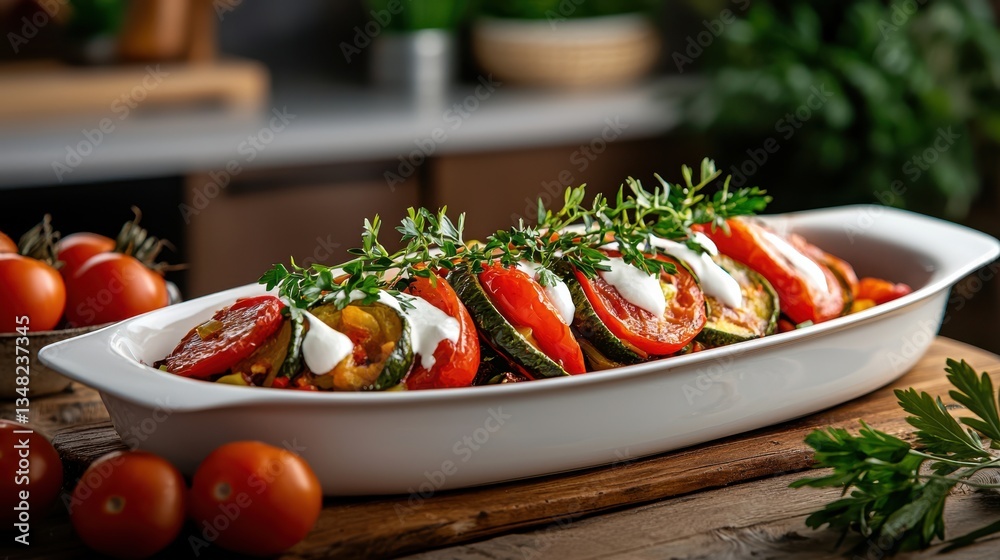 Fototapeta premium Fresh Tomatoes and Creamy Cheese in a White Bowl Creating Culinary Delight