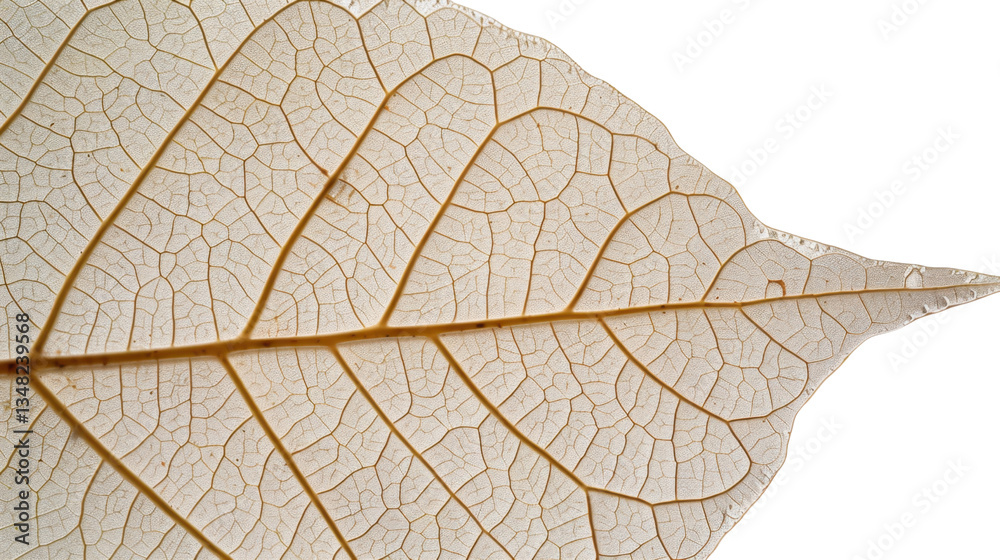 Obraz premium Close-up of delicate leaf veins showing intricate network on transparent background