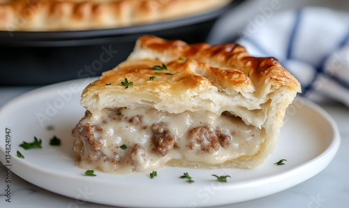 Wallpaper Mural a hearty slice of sausage, gravy, and biscuit pie, Generative AI Torontodigital.ca